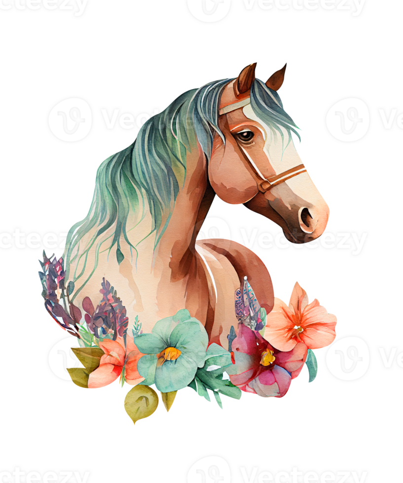 Free Floral Horse Watercolor Clipart ai generative 23401070 PNG with