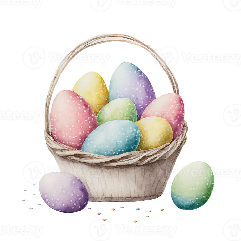 Free Pastel Easter Eggs Basket Watercolor ai generative 23401180 PNG