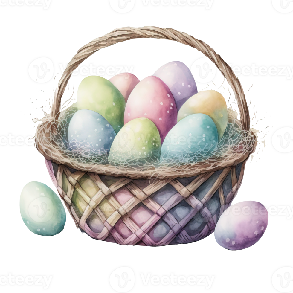 Free Pastel Easter Eggs Basket Watercolor ai generative 23401186 PNG