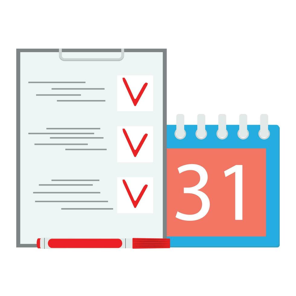 fecha límite tarea. calendario y lista. negocio concepto vector