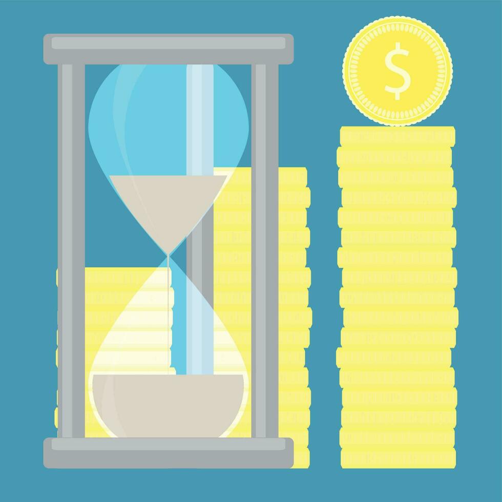 Time is money. Hourglass with coin golden stock vector