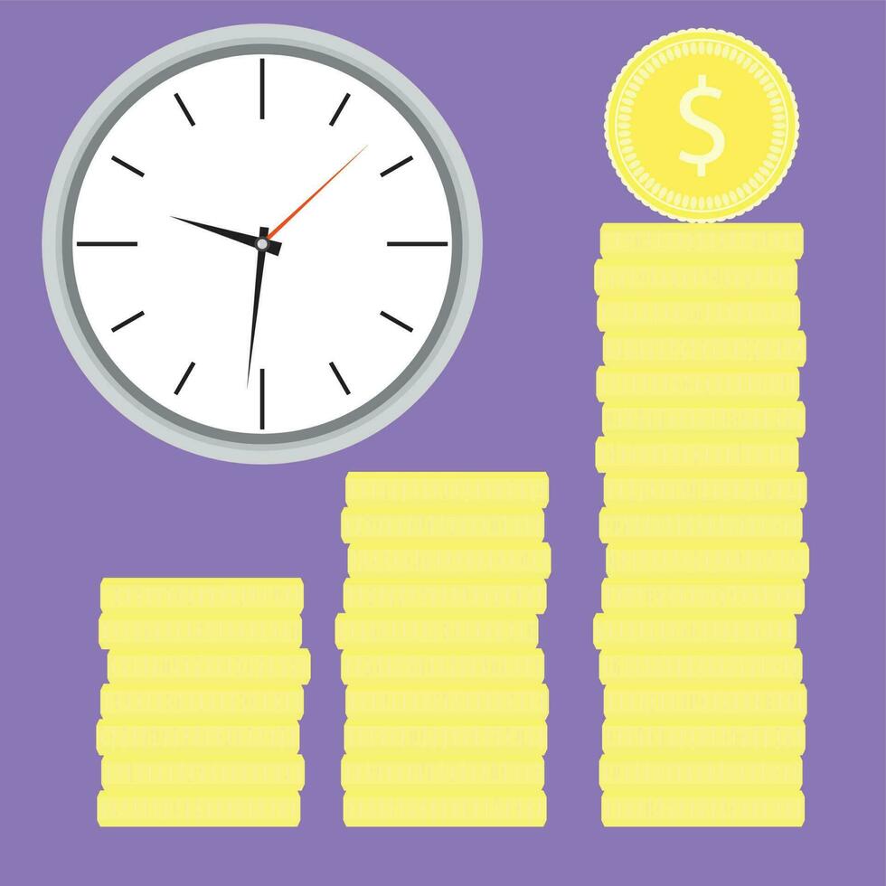 Time is money. Clock with coin stock vector