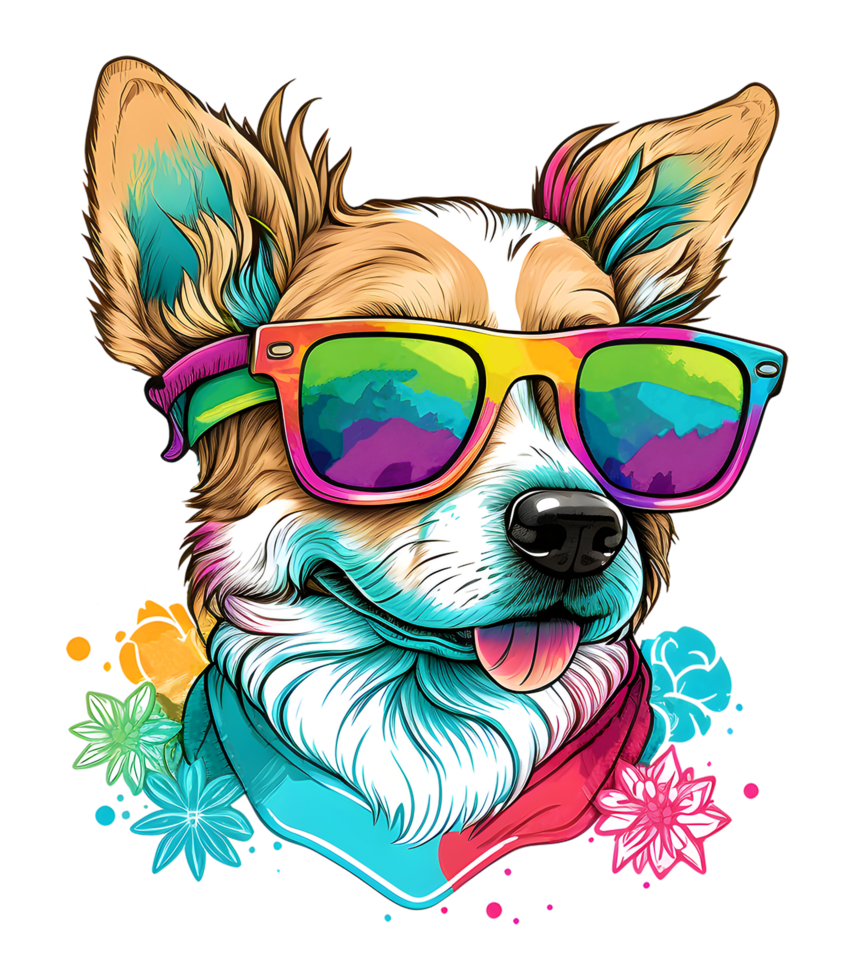 süß Hund mit Gläser, Spaß bunt Konzept, zum drucken Design mögen T-Shirt Design, Aufkleber, usw. generativ ai png
