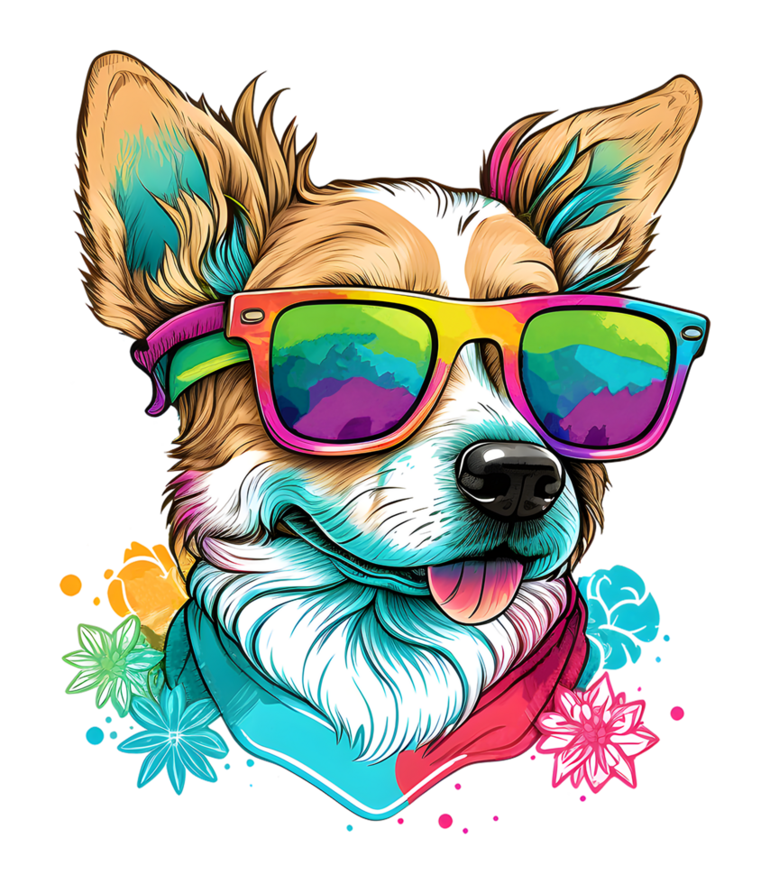 linda perro con anteojos, divertido vistoso concepto, para impresión diseño me gusta camiseta diseño, pegatinas, etc. generativo ai png