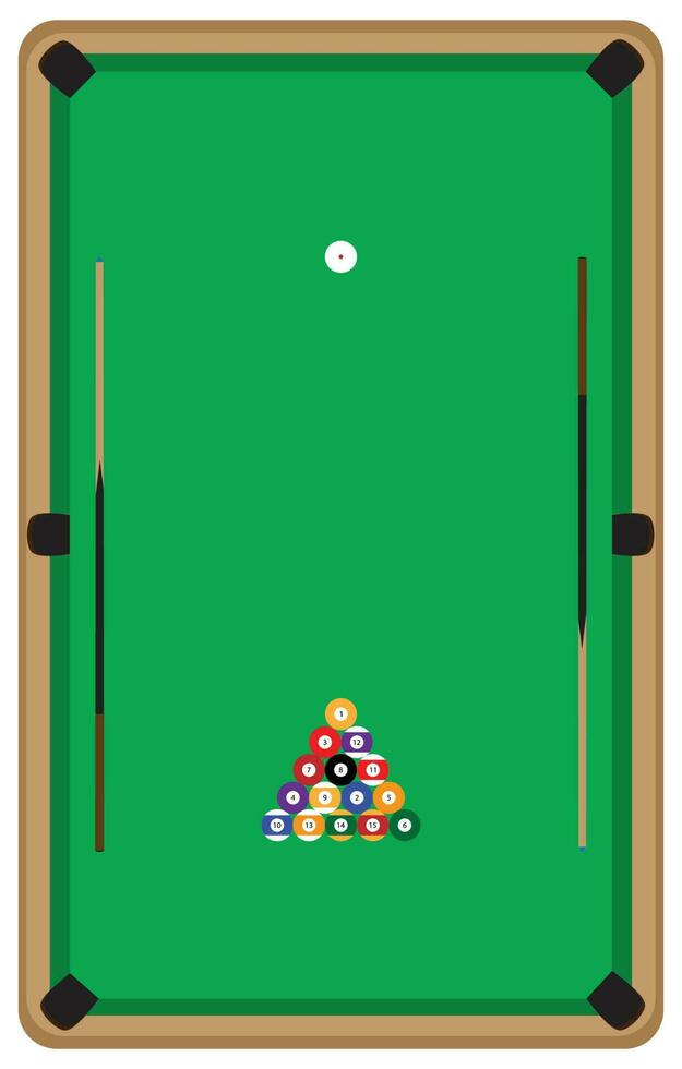 Pool table with balls and cue vector