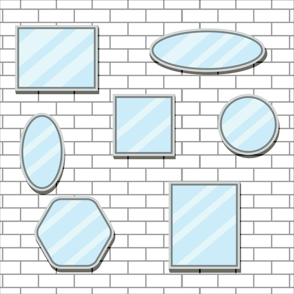 Mirror set design form on brick wall vector