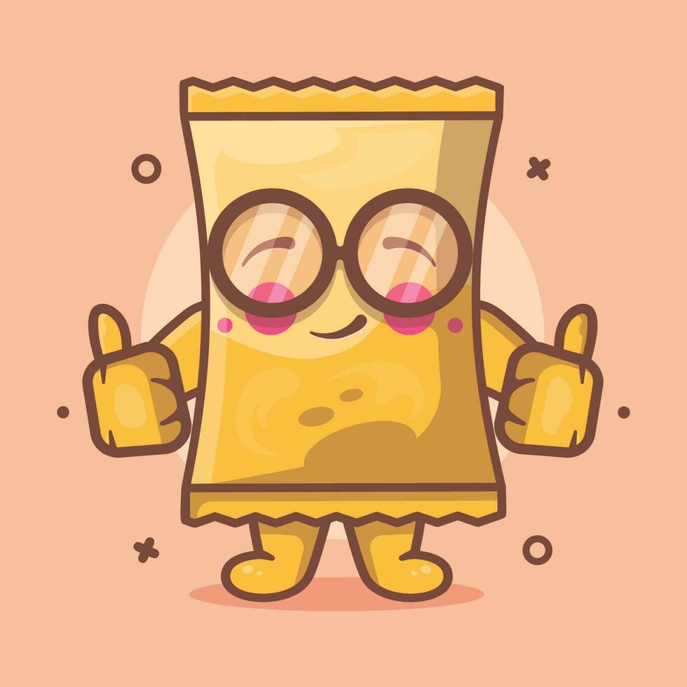 funny snack chip character mascot with thumb up hand gesture isolated cartoon in flat style design vector