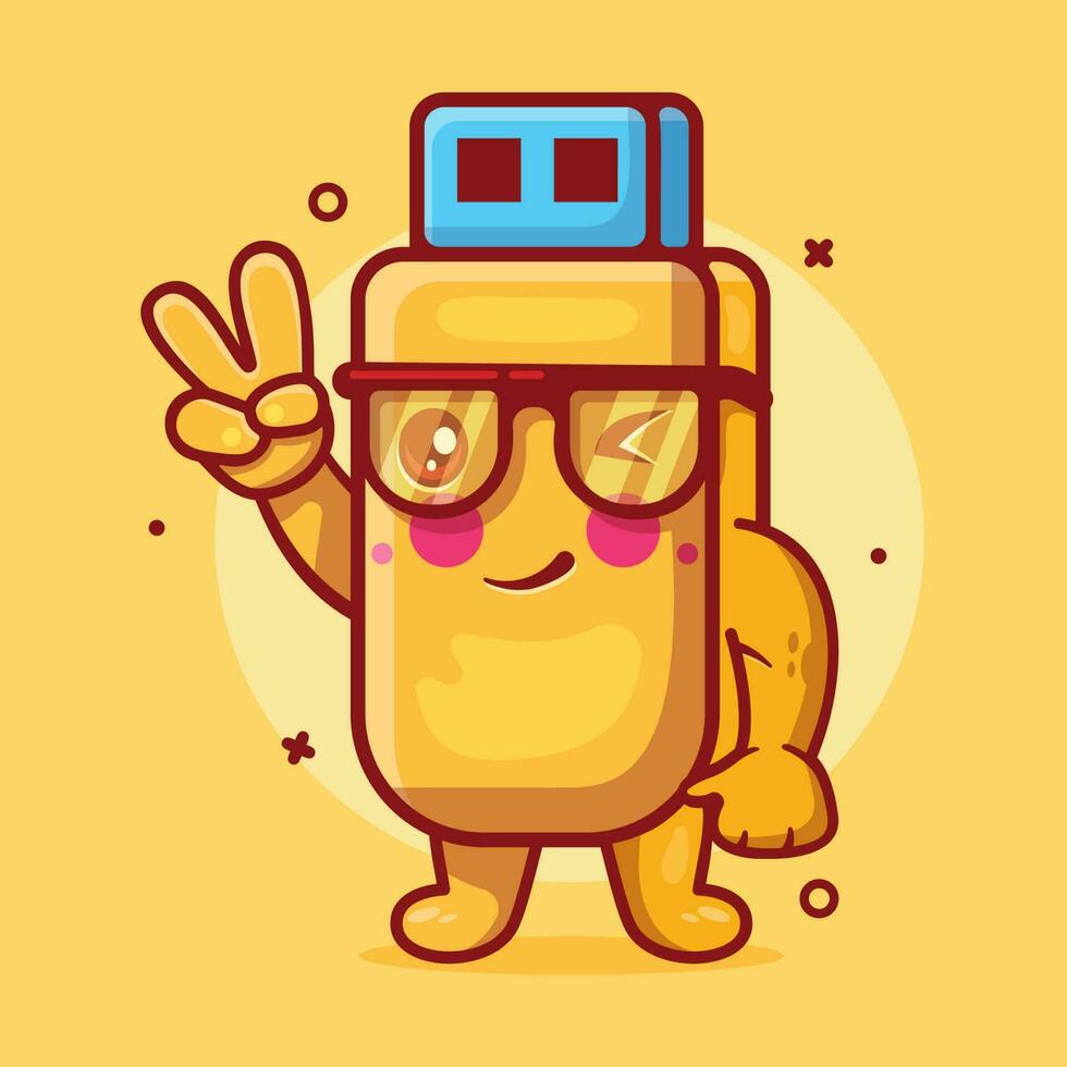 cute flash disk character mascot with peace sign hand gesture isolated cartoon in flat style design vector