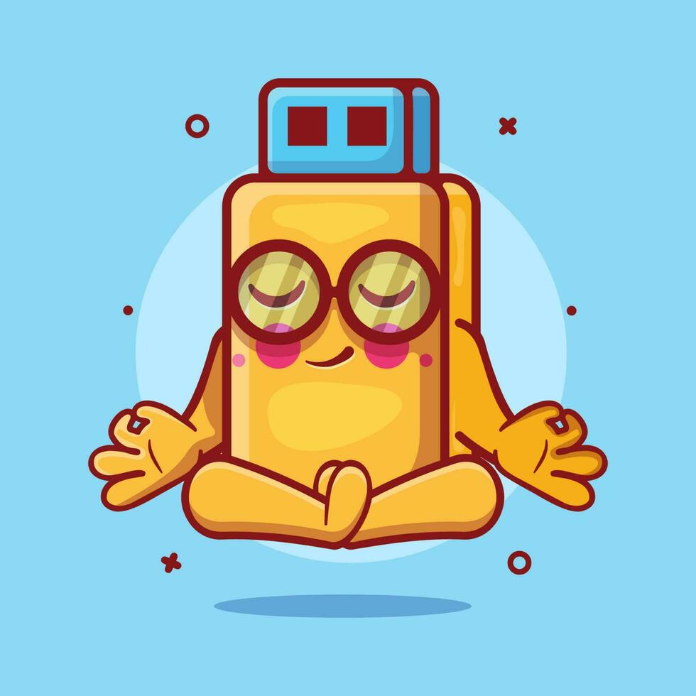 calma destello disco personaje mascota con yoga meditación actitud aislado dibujos animados en plano estilo diseño vector