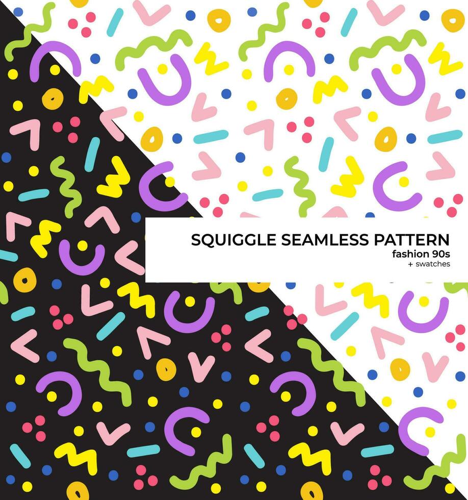 Squiggle doodle seamless pattern in 90s style vector