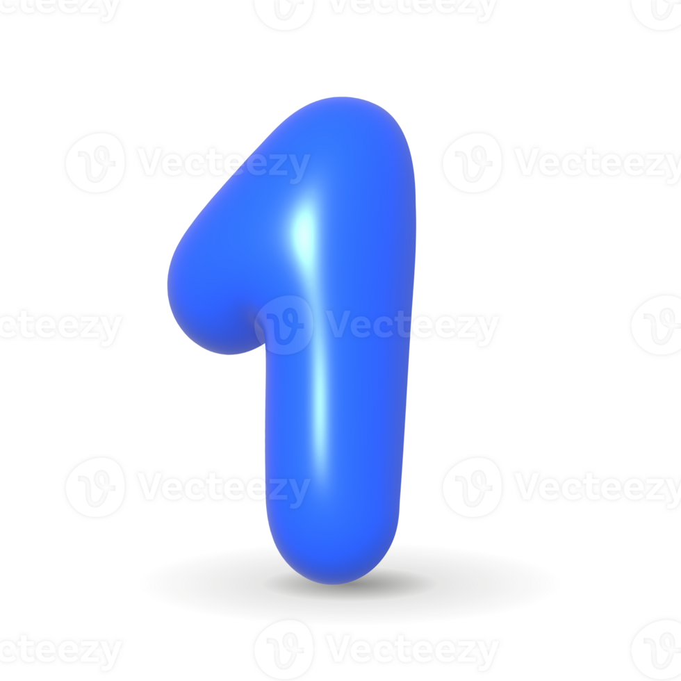 Lustrous blue balloon digit One. 3d realistic design illustration. For Sales. png