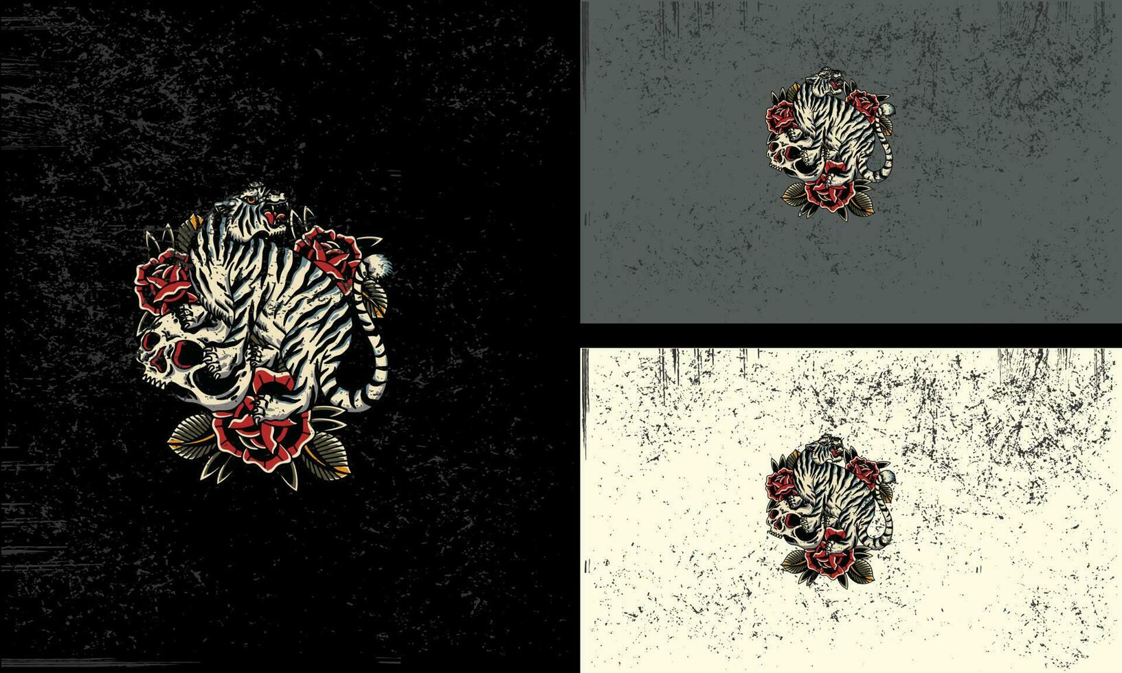 white tiger and red flowers vector mascot design