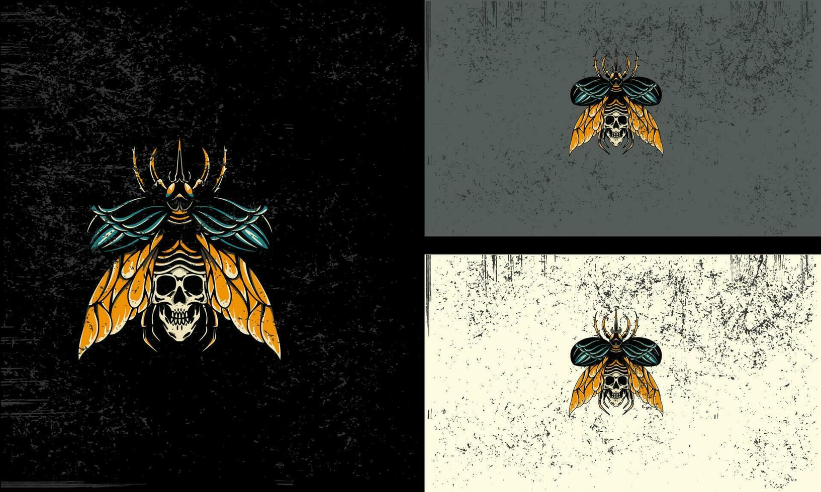 head skull and insect vector mascot flat design