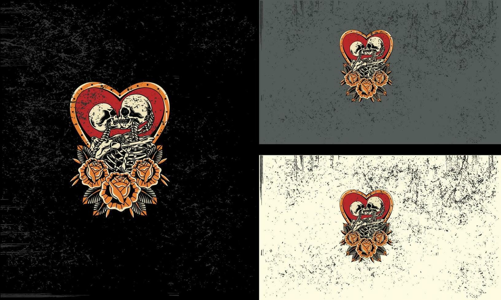 head skull and flowers love vector mascot flat design