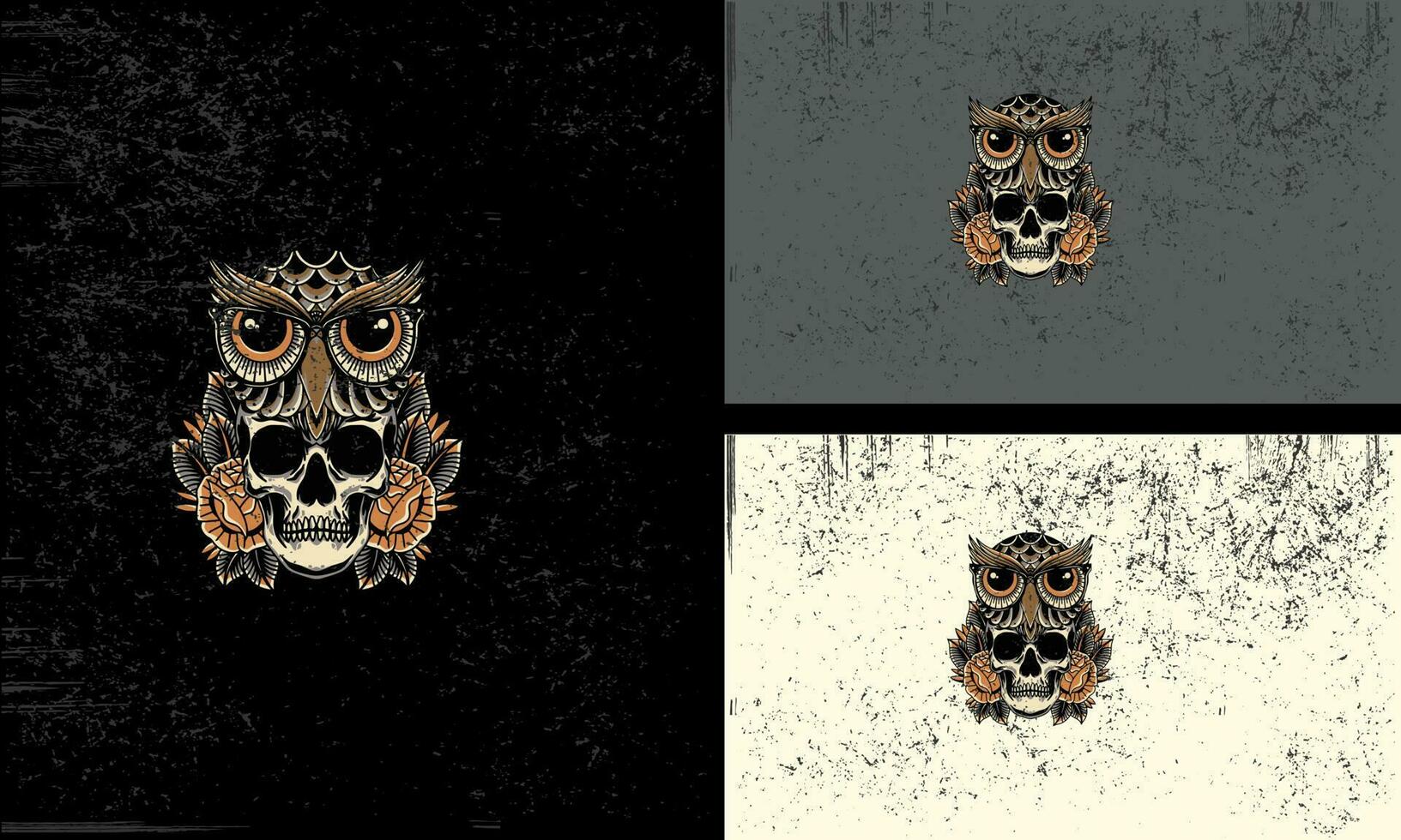 cabeza cráneo y búho vector mascota plano diseño