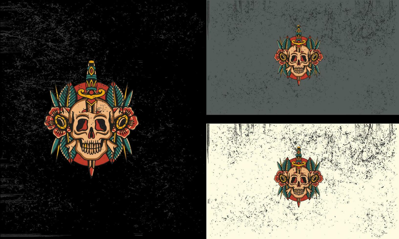 head skull and red flowers vector mascot flat design