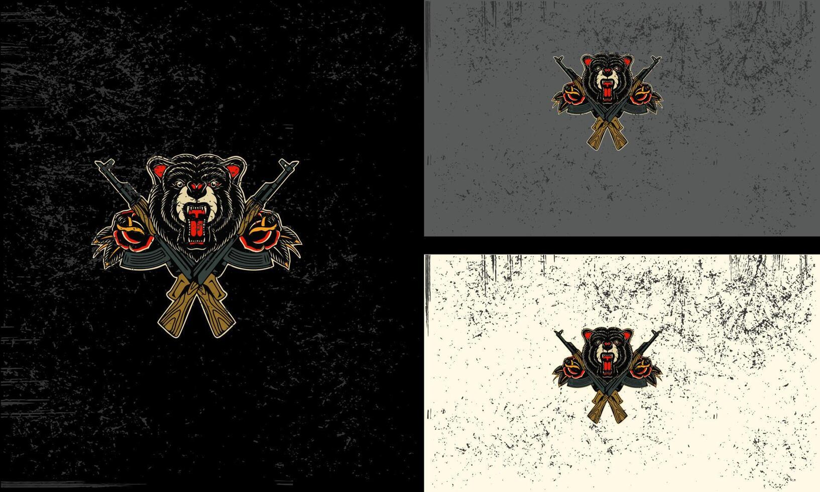 head bear and red rose vector mascot flat design