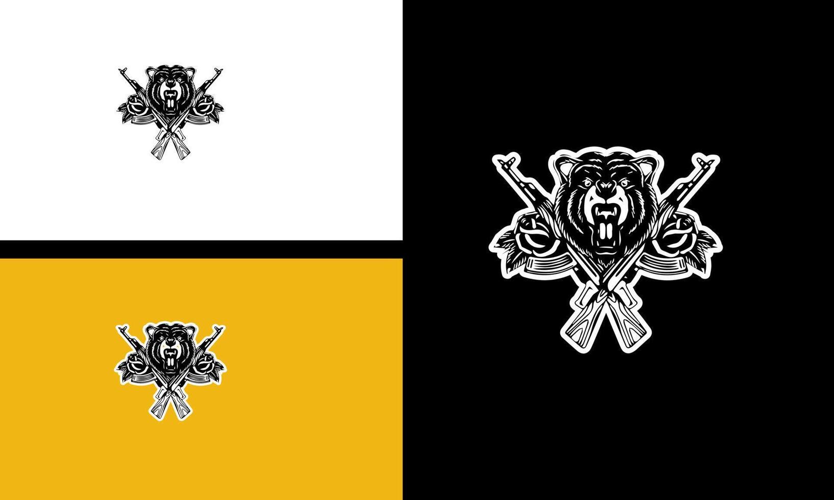 head bear and weapon vector line art design