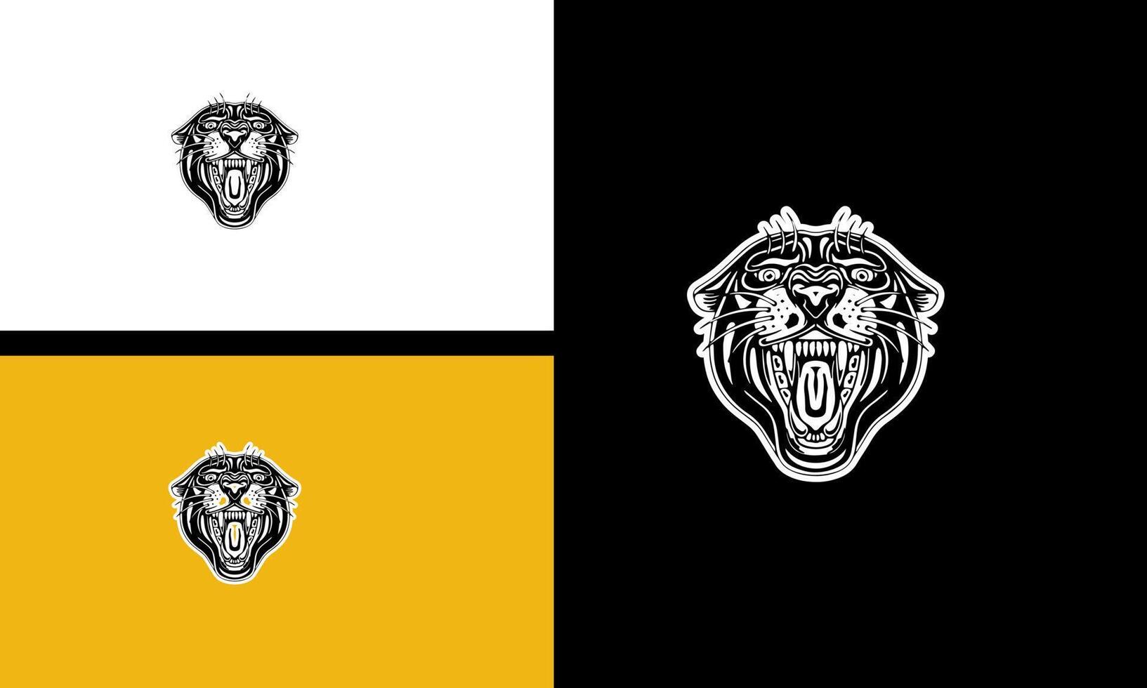 head tiger and fangs vector line art design