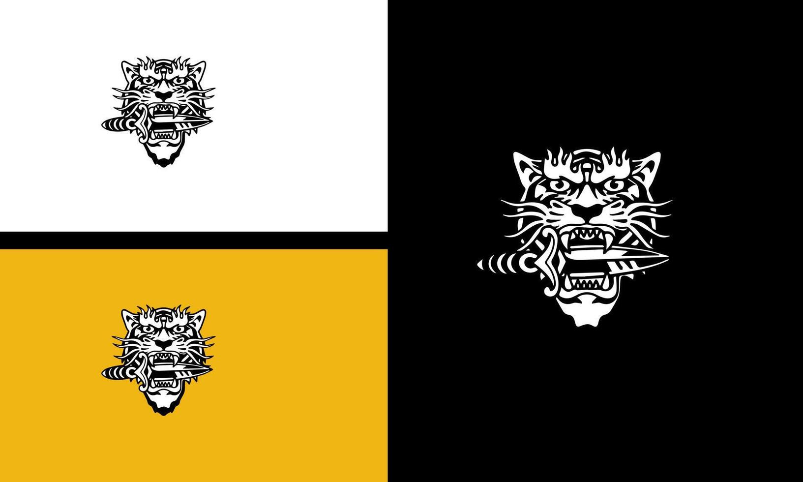head tiger and knife vector line art design