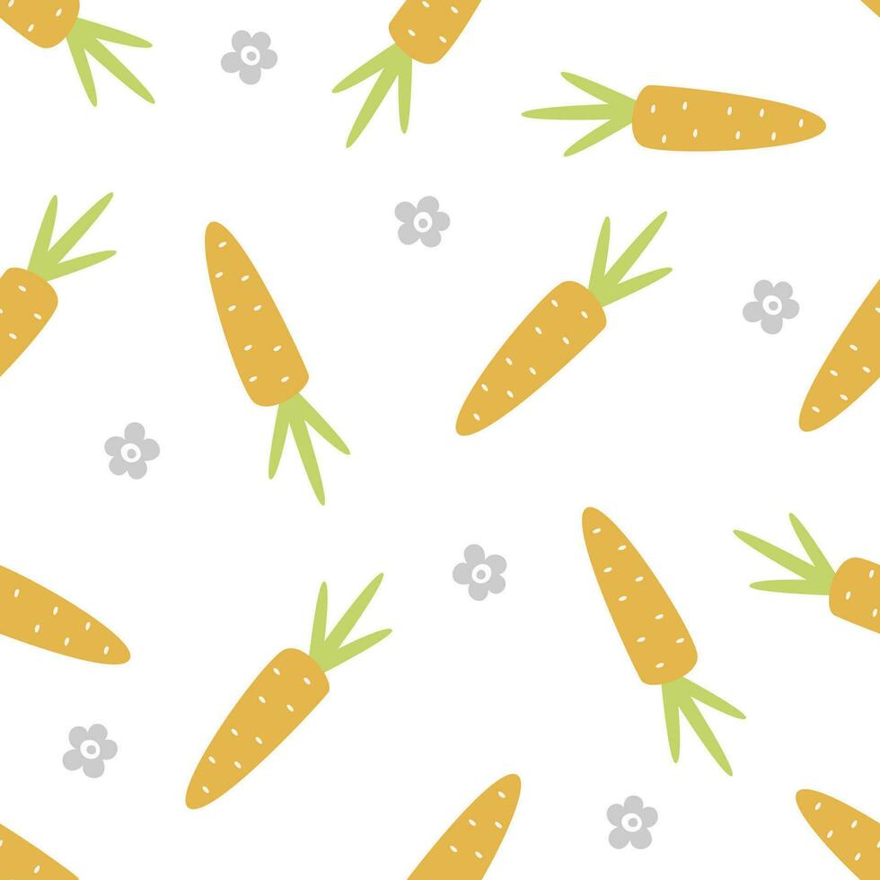 Seamless pattern with carrots and flowers vector
