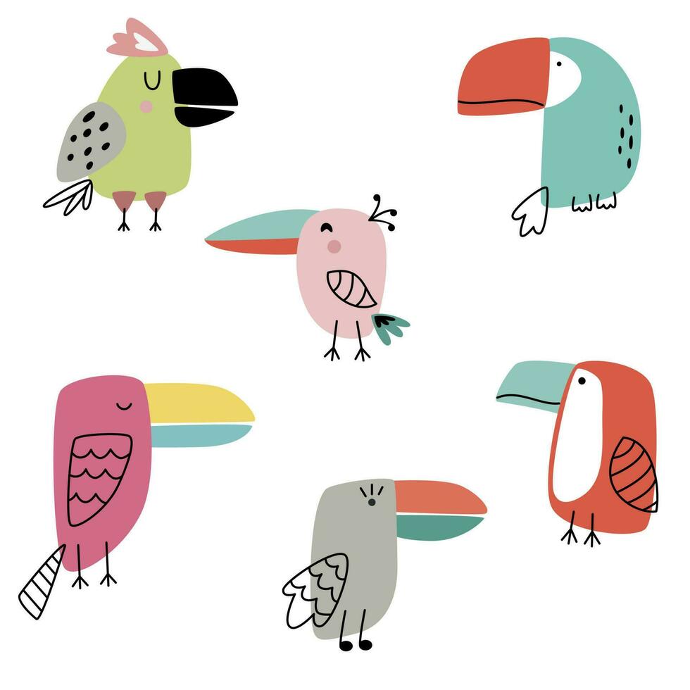 Set with cute birds for children vector