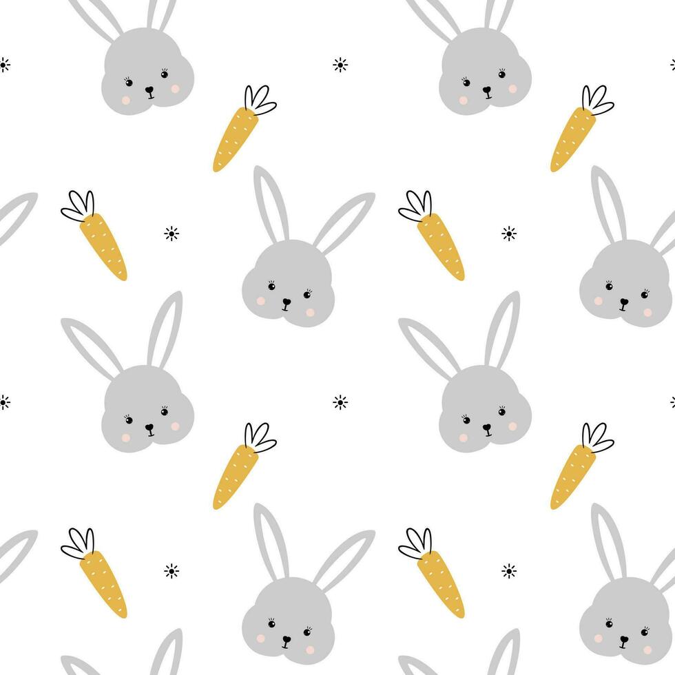 Seamless pattern with cute bunnies, carrots and flowers vector