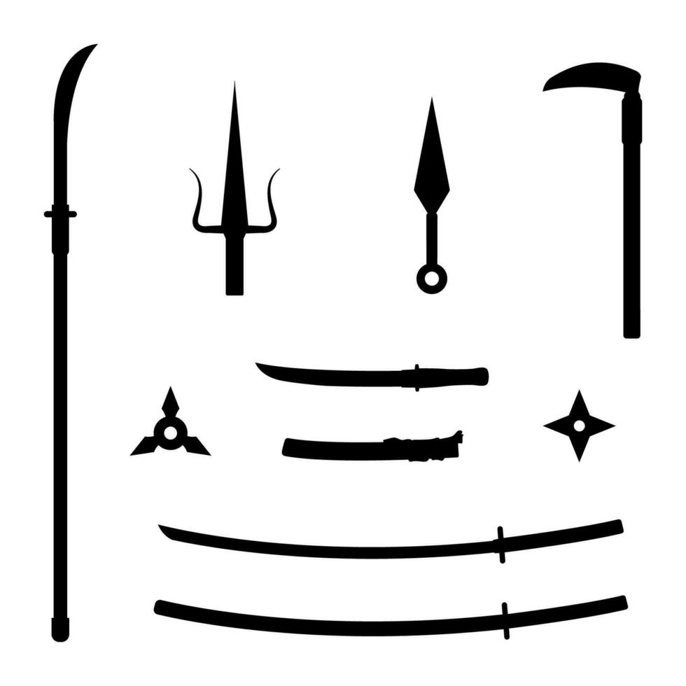 japanese traditional weapon silhouette collection vector