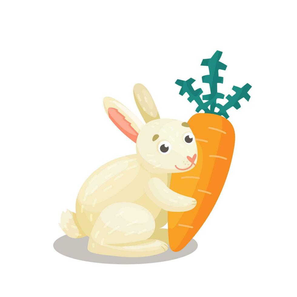 Cute little rabbit with carrot. Vector cartoon illustration.