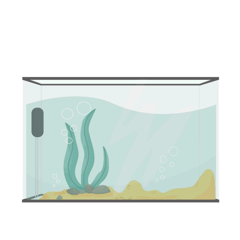 Empty aquarium. Vector cartoon illustration.
