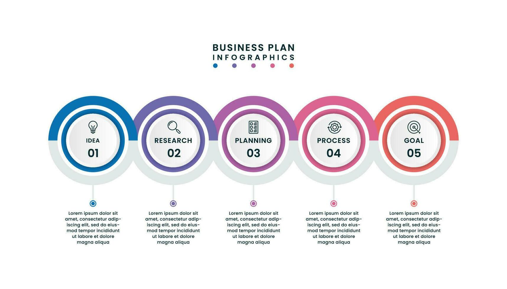 negocio plan circulo infografía modelo con un cinco pasos o opciones para éxito. vector