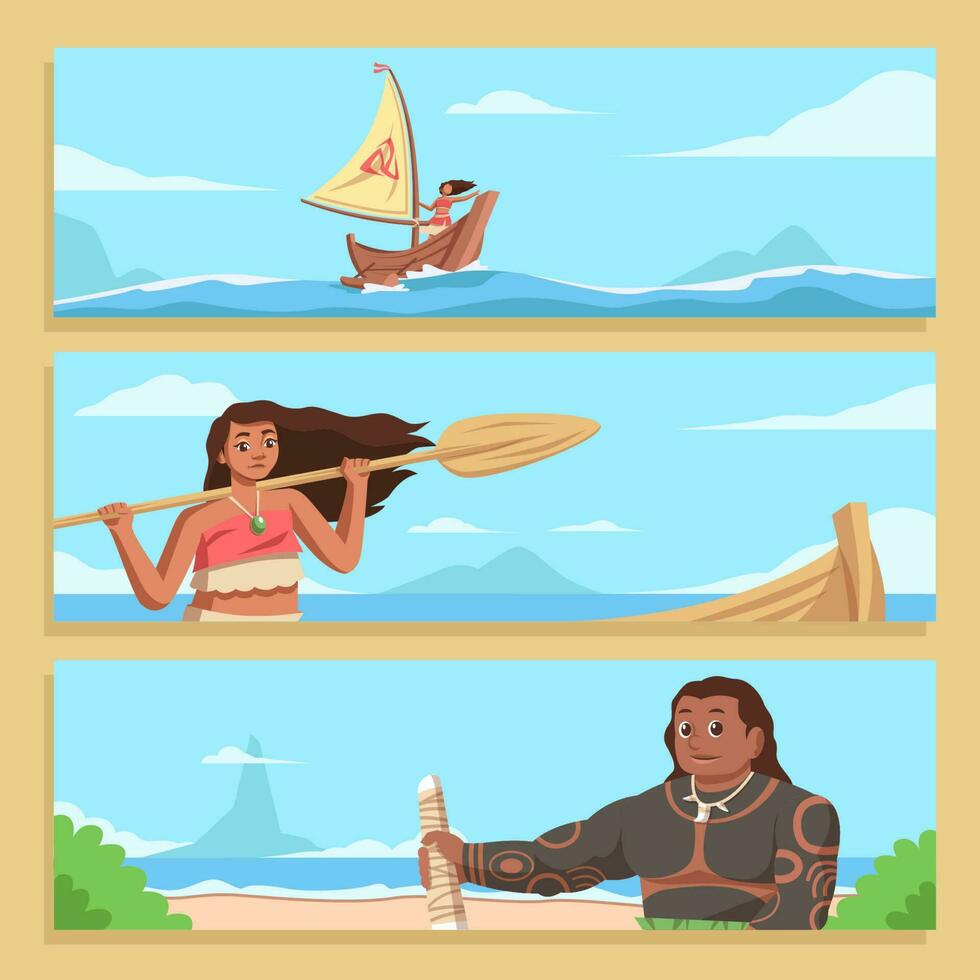 playa niña en fantasía isla bandera modelo vector