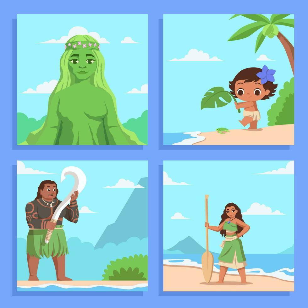 playa niña con amigos en fantasía isla social medios de comunicación enviar vector