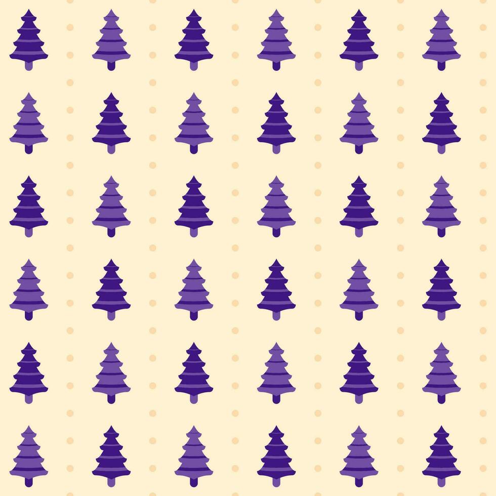 Purple Xmas Tree Decorated On Beige Dotted Background. vector