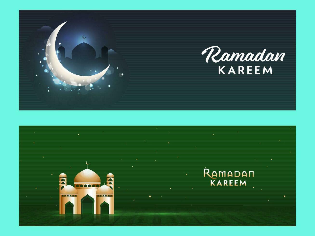 Ramadan Kareem or Ramadan Mubarak Header or Banner Set. vector