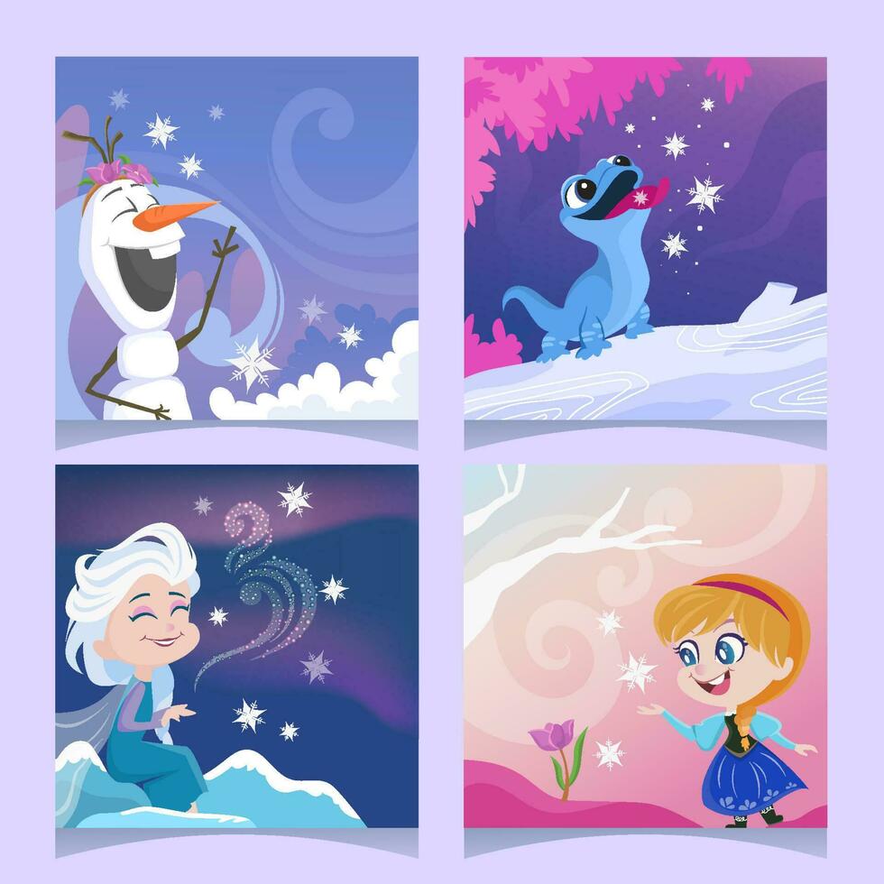 Snow Princess and Friends Social Media Posts vector