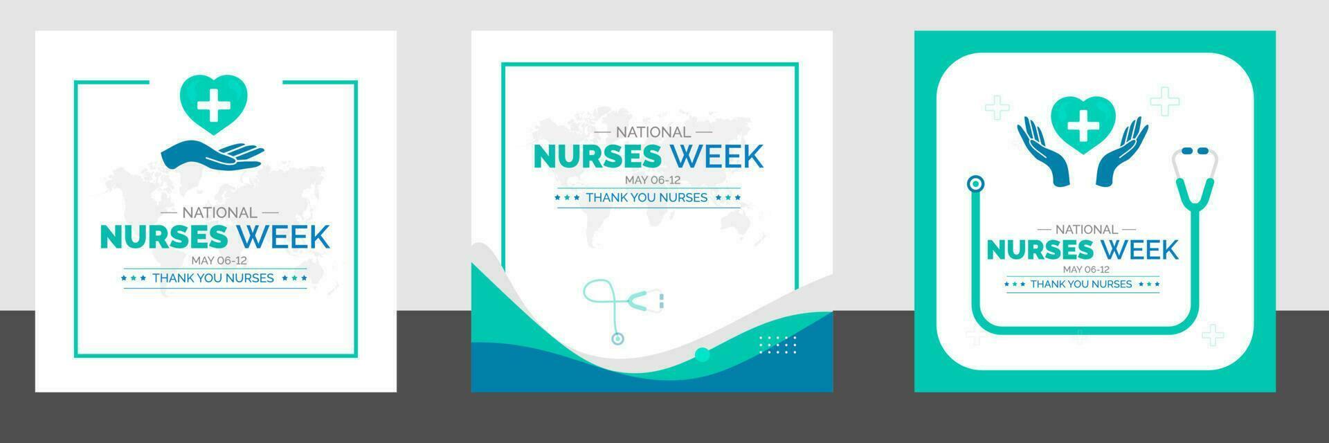 National Nurses Week social media post banner design template set. National Nurses Week background or banner design template celebrated in may vector