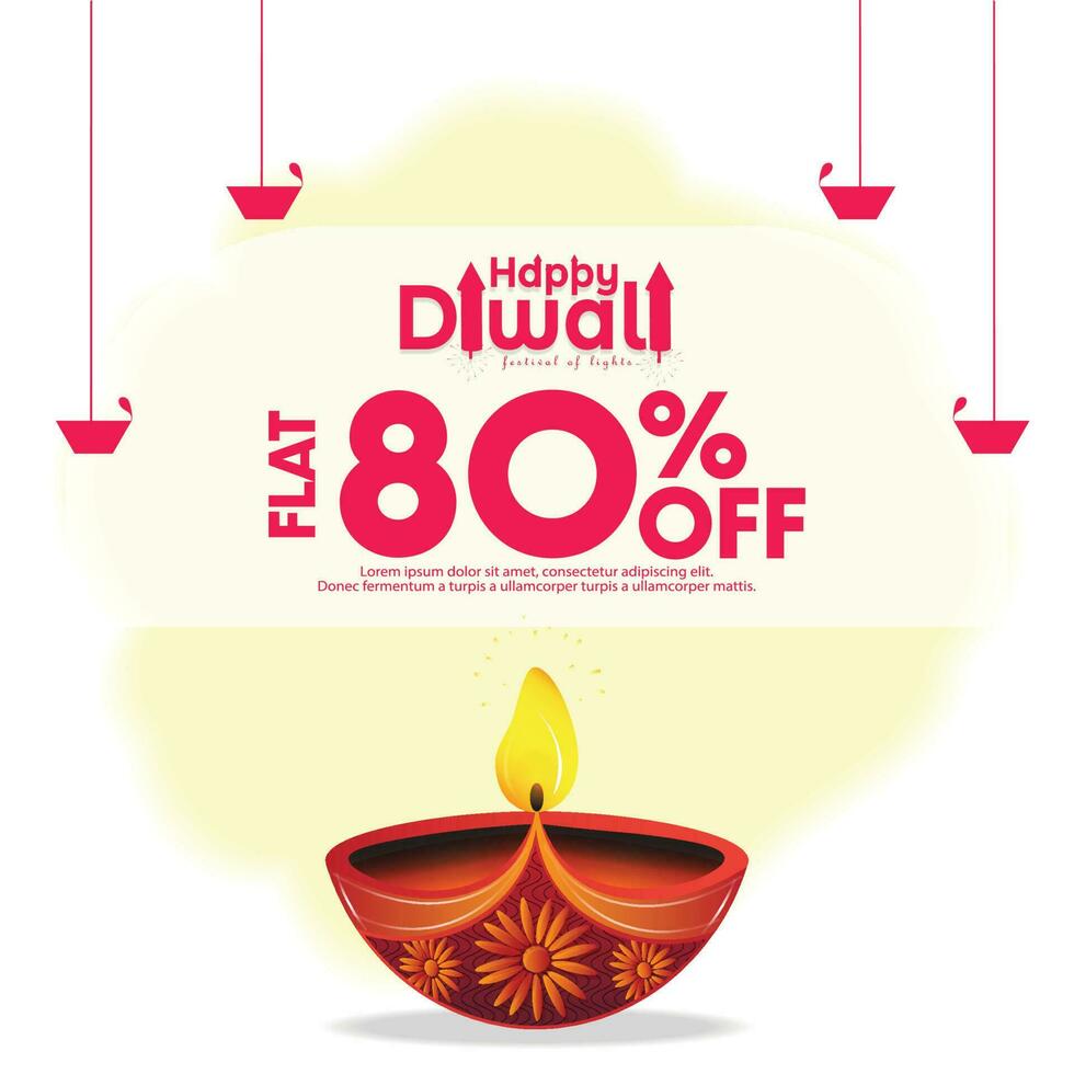 Happy Diwali Off. Vector design of big oil lamp on white background. Diwali Sale Festival season.