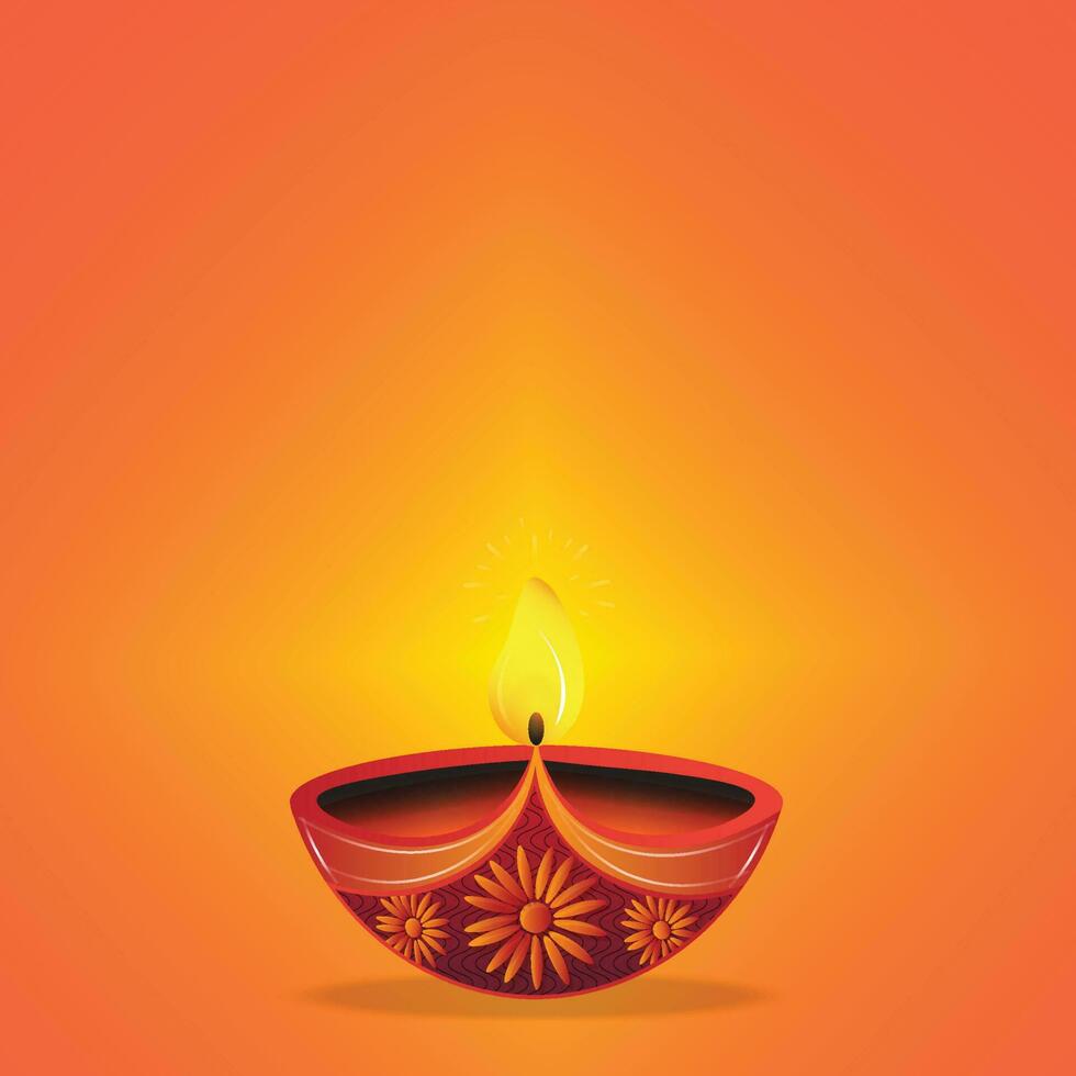 Big diya oil lamp on Diwali holiday background. Diwali festival. Festival of lights. Space for your text. Use for greeting card, banner, flyer, template. vector