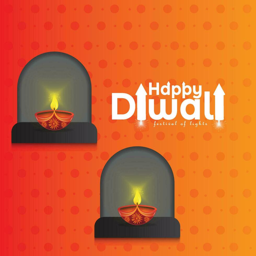 Happy Diwali. Vector illustration of diya lamps in celebration of Diwali, the Indian traditional Hindu festival. Festival of lights.