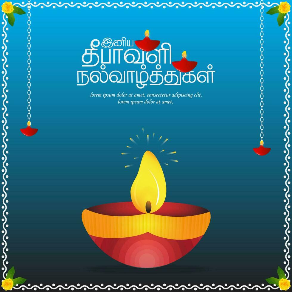 Vector illustration or greeting card of Diwali festival with Diya Oil Lamp Diwali elements.