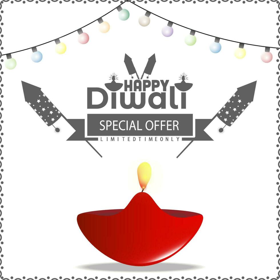 Diwali design special offer with diya oil lamp elements, vector