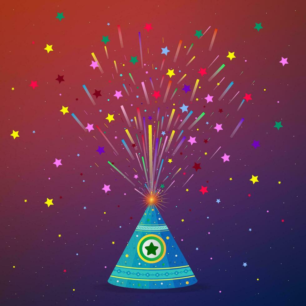 Happy Diwali. Diwali Firecracker Flower Pot with Bursting Stars. Diwali festival celebration banner. vector