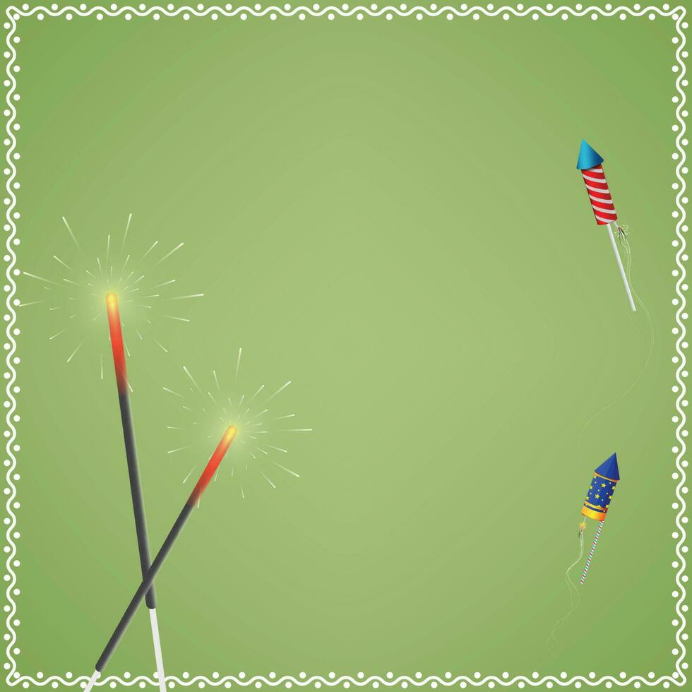 Happy Diwali celebration background. Festival banner design decorated with firecrackers on green background. vector