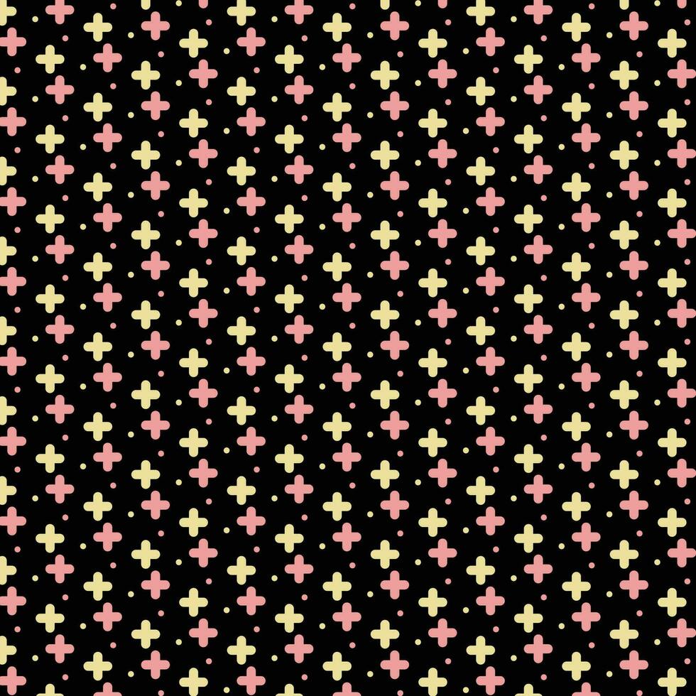 abstract seamless geometric plus dot pattern with black bg. vector