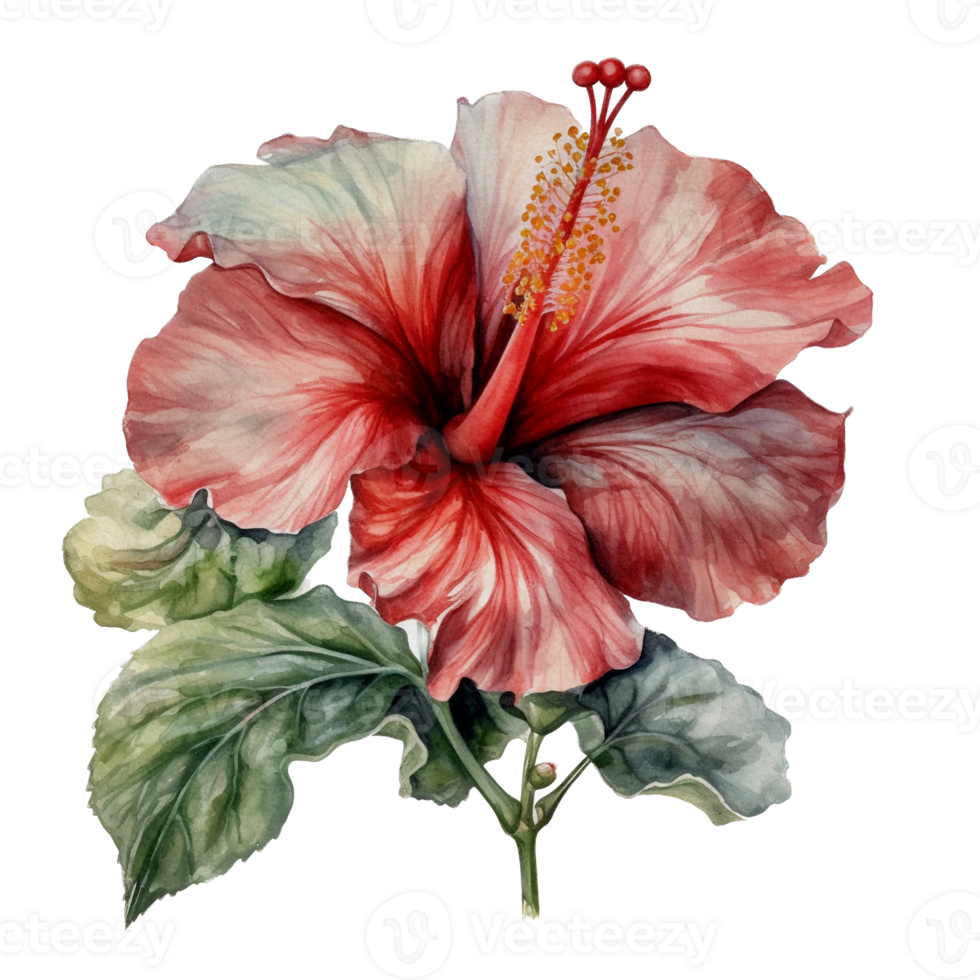 Beautiful flower with leaf watercolor ai generate png