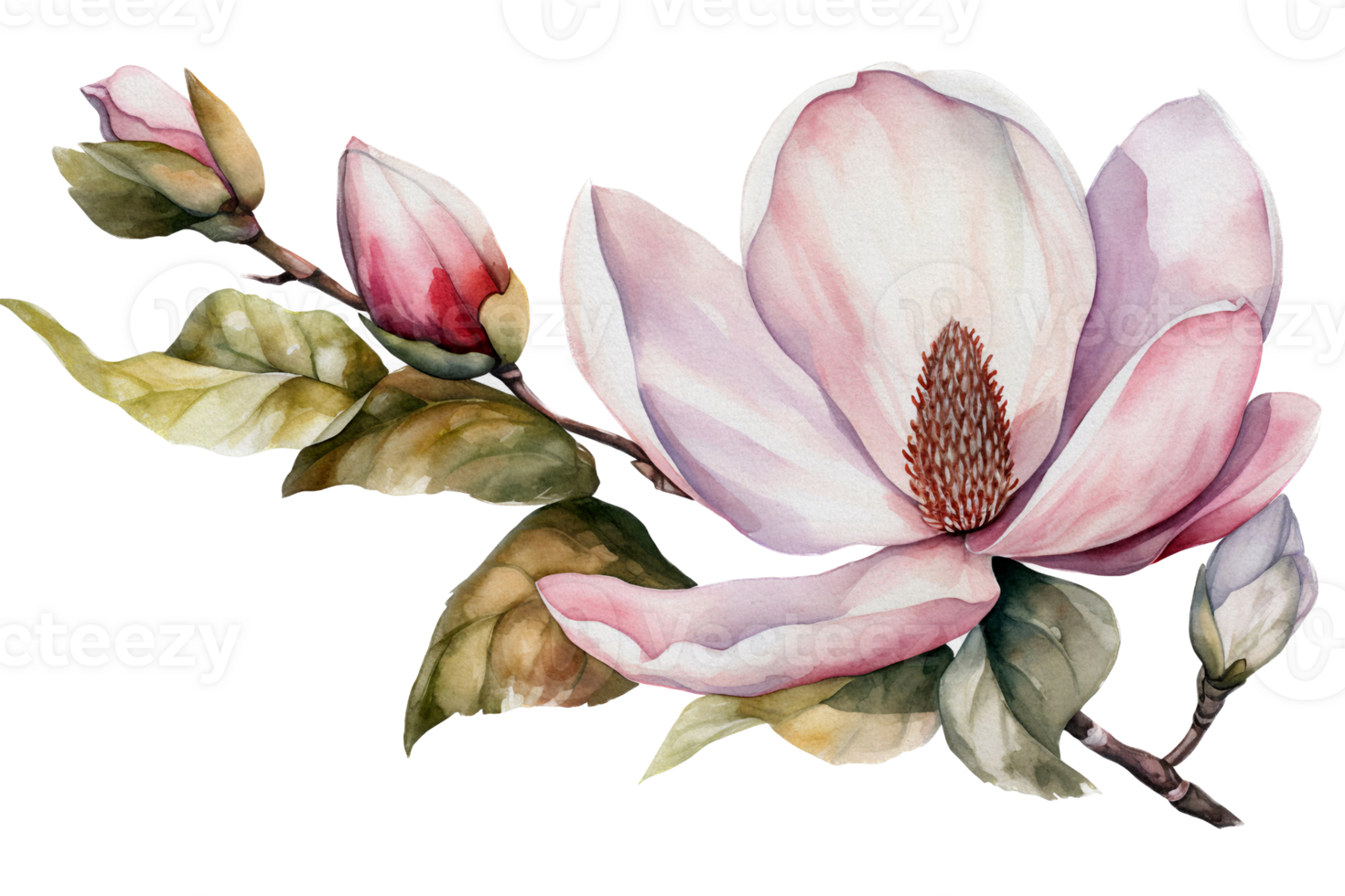 Flower with leaf watercolor AI Generate png