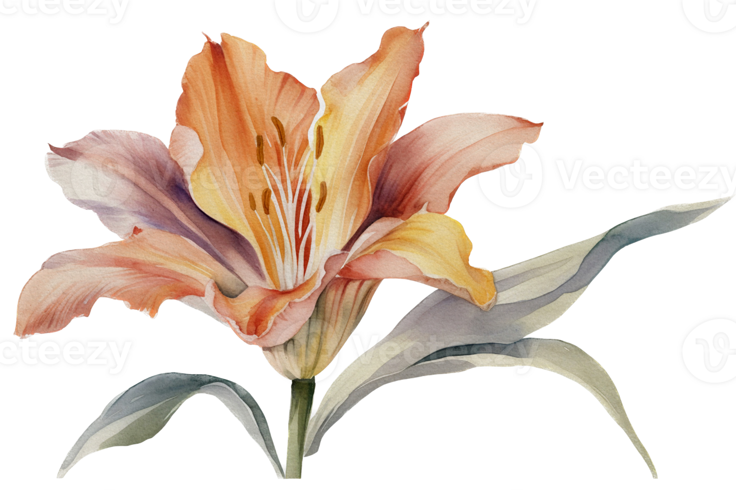 Flower with leaf watercolor AI Generate png