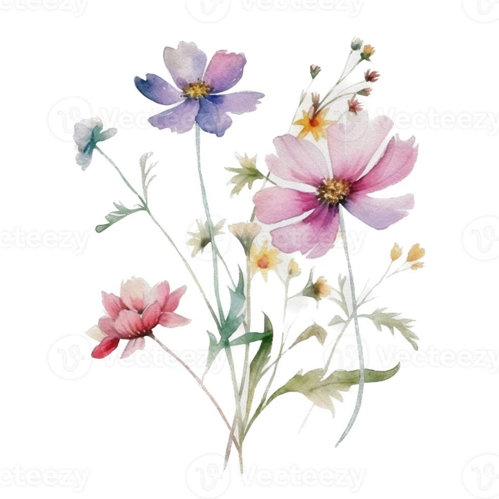 Beautiful flower with leaf watercolor ai generate png