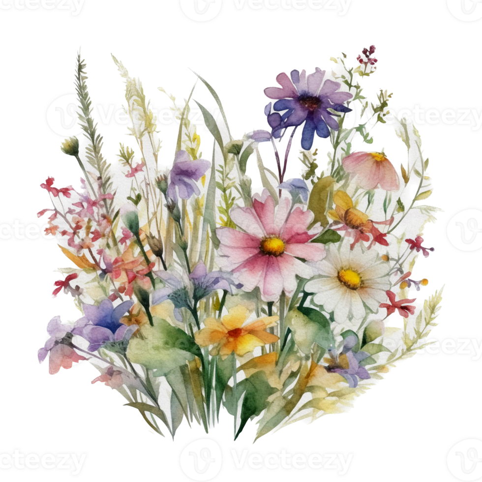 Beautiful flower with leaf watercolor ai generate png